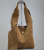 Saint Laurent TANGER HOBO BAG 27 IN PEANUT BROWN SUEDE