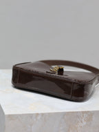 Saint Laurent LE 5 À 7 MINI BAG 19 IN CHOCOLATE PATENT CALFSKIN GOLD LOGO
