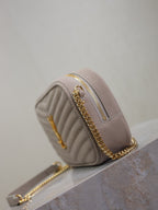 Saint Laurent LOU MINI CAMERA BAG 18 IN SILVER PINK SUEDE GOLD HARDWARE