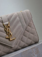 Saint Laurent ENVELOPE SMALL CHAIN BAG 22 IN BEIGE SUEDE GOLD HARDWARE