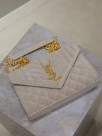 Saint Laurent ENVELOPE SMALL CHAIN BAG 22 IN BEIGE SUEDE GOLD HARDWARE