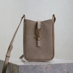 Saint Laurent LE 5 À 7 HOBO MINI BAG 18 IN LIGHT BROWN SUEDE COPPER HARDWARE