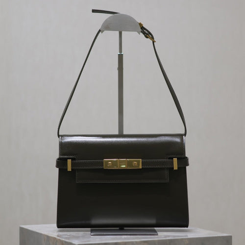 Saint Laurent MANHATTAN IN BOX SMALL 24 IN KOMBU GREEN CALFSKIN GOLD HARDWARE