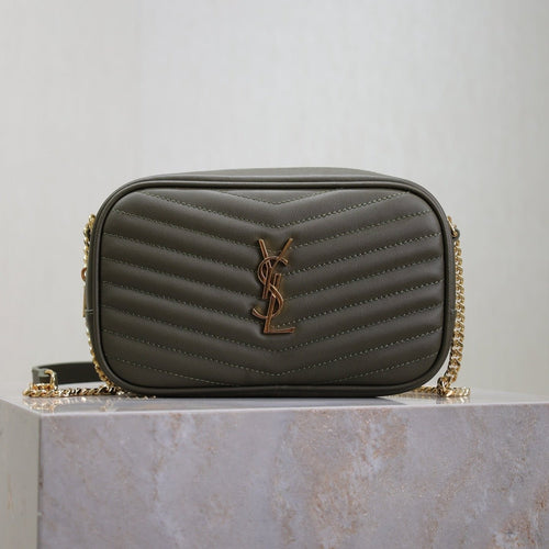 Saint Laurent LOU MINI CAMERA BAG 18 IN KOMBU GREEN QUILTED CALFSKIN