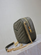 Saint Laurent LOU MINI CAMERA BAG 18 IN KOMBU GREEN QUILTED CALFSKIN