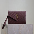 Saint Laurent CASSANDRE CLUTCH 21 IN BORDEAUX RED LAMBSKIN GOLD HARDWARE