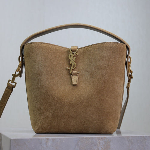 Saint Laurent LE 37 SMALL BUCKET BAG 20 IN DIRT BROWN SUEDE
