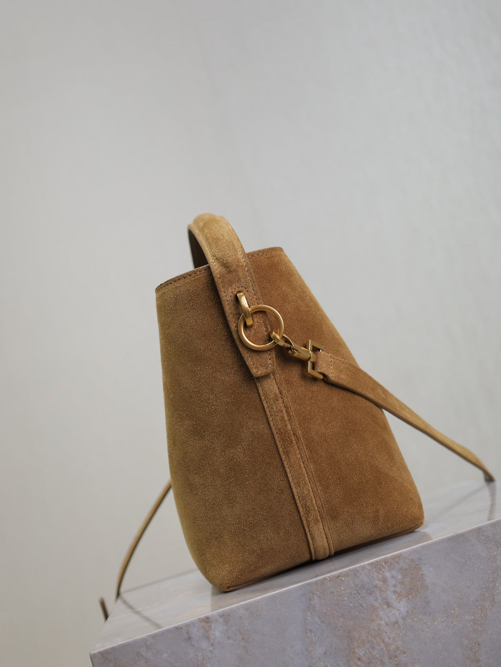 Saint Laurent LE 37 SMALL BUCKET BAG 20 IN DIRT BROWN SUEDE