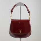Saint Laurent VOLTAIRE SADDLE BAG 21 IN BORDEAUX RED PATENT CALFSKIN