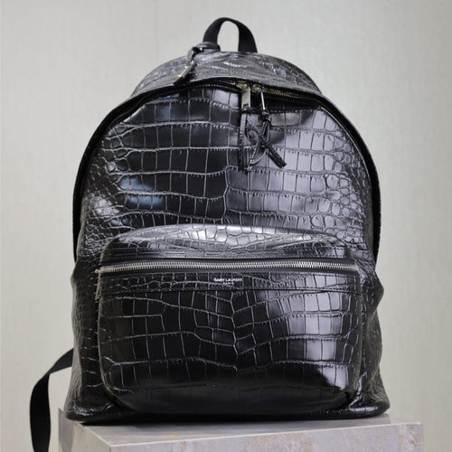 Saint Laurent CITY BACKPACK 38 IN BLACK CROCODILE EMBOSSED CALFSKIN