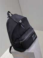 Saint Laurent CITY BACKPACK 38 IN BLACK CANVAS WITH WHITE EMBROIDED LOGO