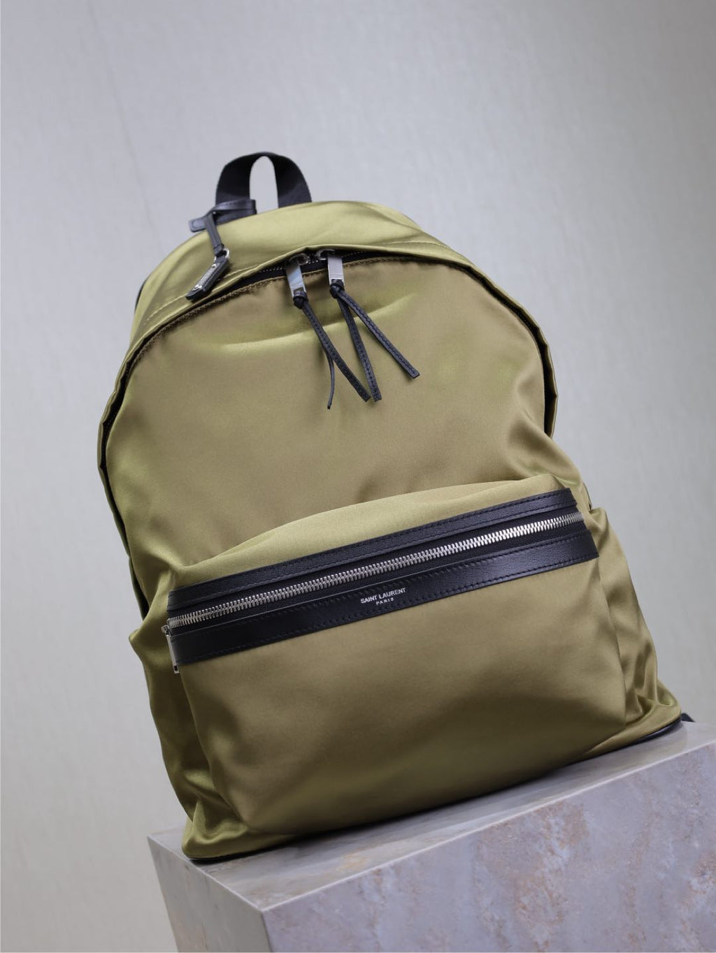Saint Laurent CITY BACKPACK 38 IN MOSS GREEN SILK