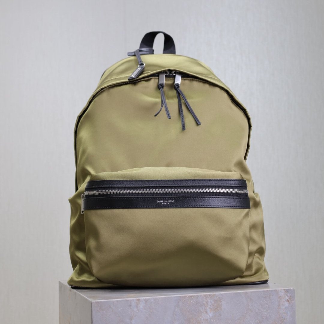 Saint Laurent CITY BACKPACK 38 IN MOSS GREEN SILK