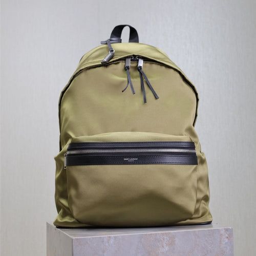 Saint Laurent CITY BACKPACK 38 IN MOSS GREEN SILK