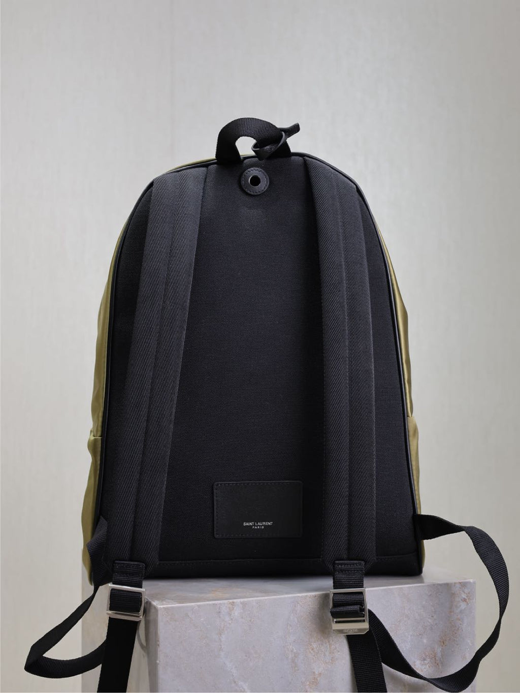 Saint Laurent CITY BACKPACK 38 IN MOSS GREEN SILK