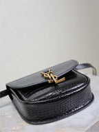 Saint Laurent KAIA SMALL CROCODILE PATTERN BAG 18 IN BLACK GLOSSY CALFSKIN COPPER HARDWARE
