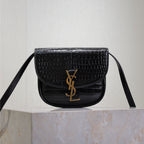 Saint Laurent KAIA SMALL CROCODILE PATTERN BAG 18 IN BLACK GLOSSY CALFSKIN COPPER HARDWARE