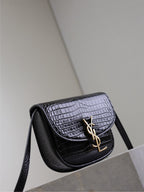 Saint Laurent KAIA SMALL CROCODILE PATTERN BAG 18 IN BLACK GLOSSY CALFSKIN COPPER HARDWARE
