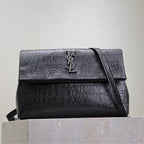 Saint Laurent WEST HOLLYWOOD BAG 28 IN BLACK CROCODILE TEXTURED CALFSKIN SILVER HARDWARE