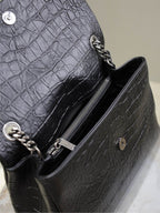 Saint Laurent WEST HOLLYWOOD BAG 28 IN BLACK CROCODILE TEXTURED CALFSKIN SILVER HARDWARE