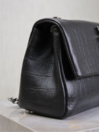 Saint Laurent WEST HOLLYWOOD BAG 24 IN BLACK CROCODILE TEXTURED CALFSKIN SILVER HARDWARE