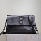 Saint Laurent WEST HOLLYWOOD BAG 24 IN BLACK CROCODILE TEXTURED CALFSKIN SILVER HARDWARE