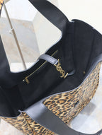 Saint Laurent LE 5 À 7 BEA TOTE BAG 50 IN LEOPARD PRINT LEATHER GOLD LOGO