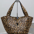 Saint Laurent LE 5 À 7 BEA TOTE BAG 50 IN LEOPARD PRINT LEATHER GOLD LOGO