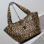 Saint Laurent LE 5 À 7 BEA TOTE BAG 50 IN LEOPARD PRINT LEATHER GOLD LOGO