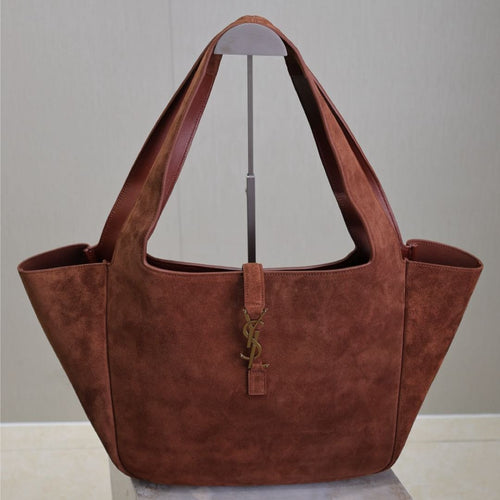 Saint Laurent LE 5 À 7 BEA TOTE BAG 50 IN RED BROWN SUEDE GOLD LOGO