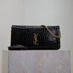Saint Laurent KATE 99 MEDIUM BAG 26 IN BLACK CROCODILE-EMBOSSED CALFSKIN COPPER HARDWARE