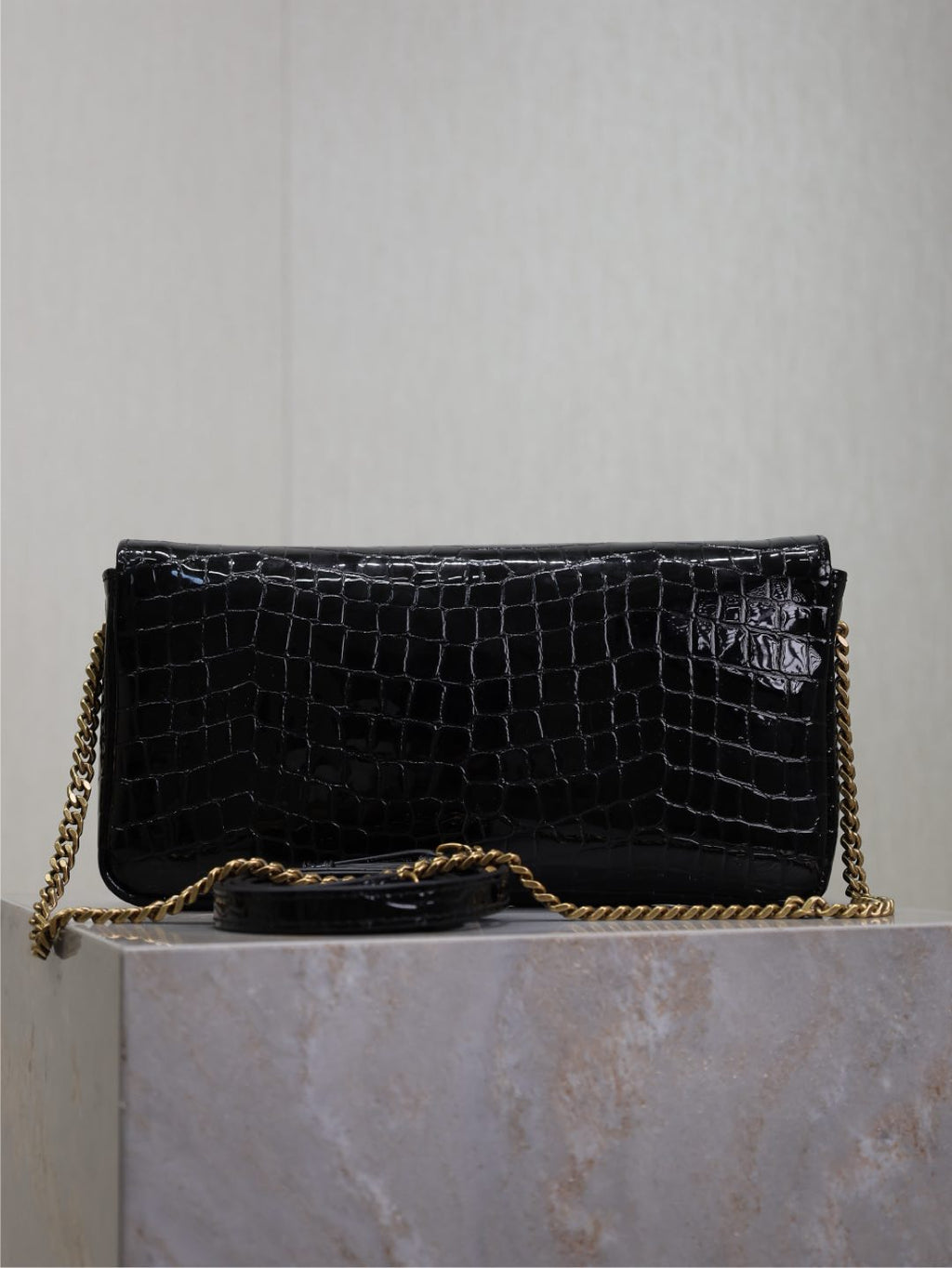 Saint Laurent KATE 99 MEDIUM BAG 26 IN BLACK CROCODILE-EMBOSSED CALFSKIN COPPER HARDWARE