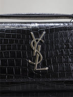 Saint Laurent SUNSET SMALL BAG 19 IN BLACK CROCODILE-EMBOSSED CALFSKIN SILVER HARDWARE