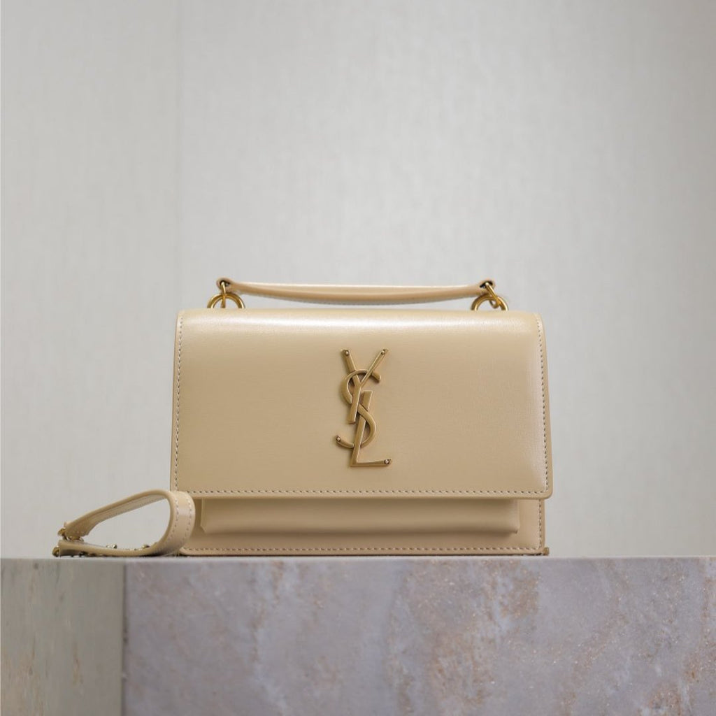 Saint Laurent SUNSET SMALL BAG 19 IN BEIGE CALFSKIN GOLD HARDWARE