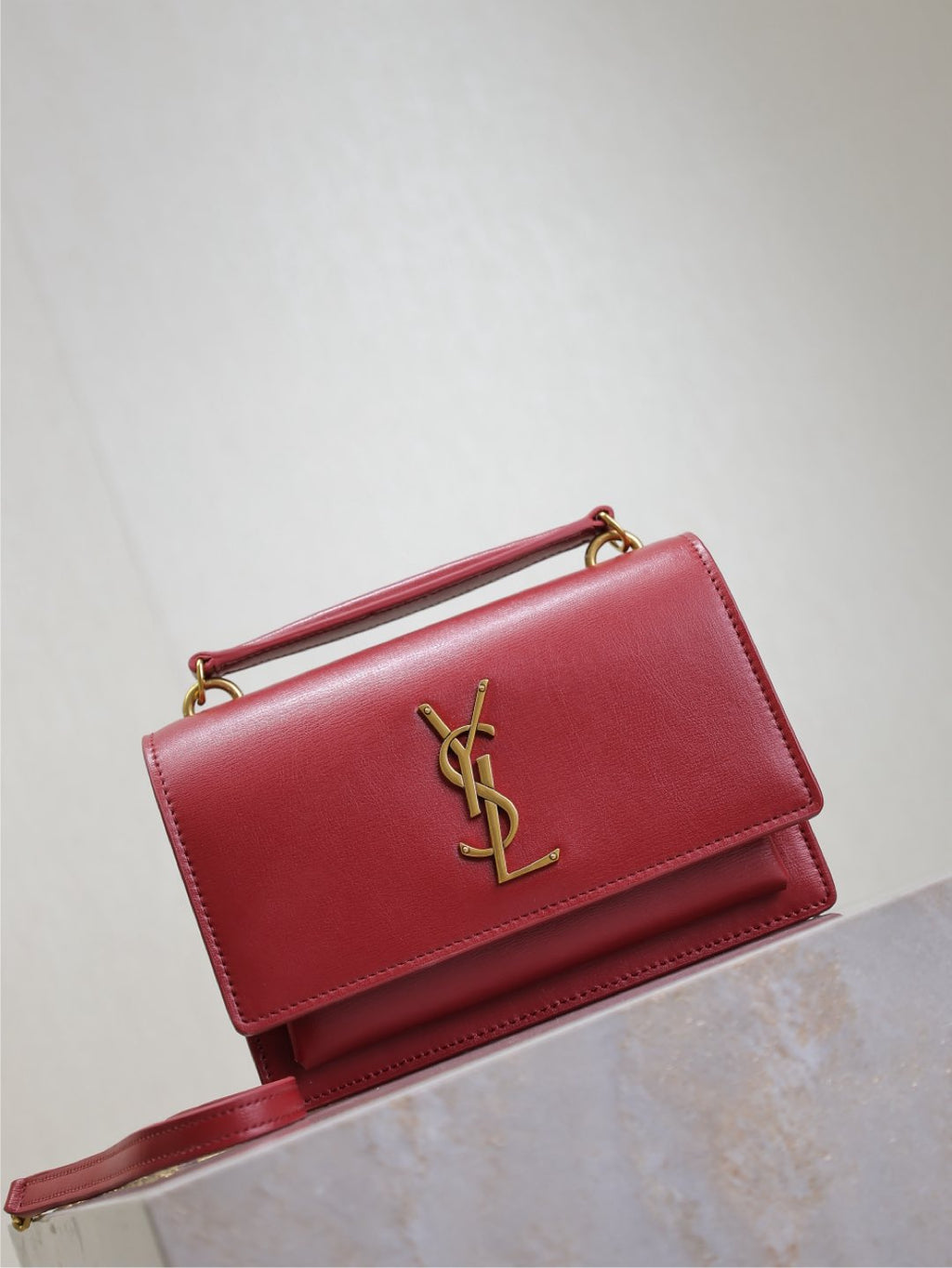 Saint Laurent SUNSET SMALL BAG 19 IN RED CALFSKIN COPPER HARDWARE