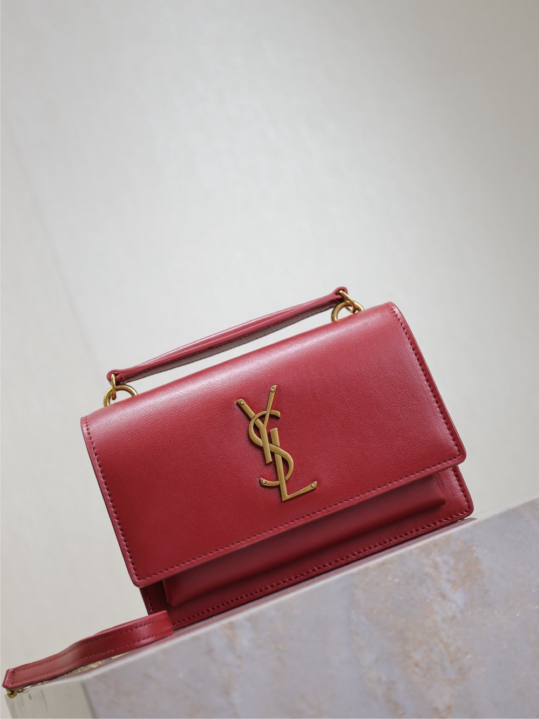 Saint Laurent SUNSET SMALL BAG 19 IN RED CALFSKIN COPPER HARDWARE