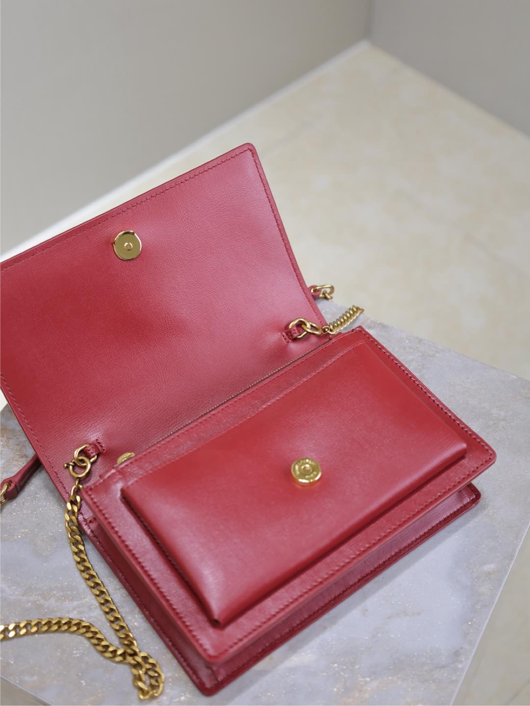 Saint Laurent SUNSET SMALL BAG 19 IN RED CALFSKIN COPPER HARDWARE