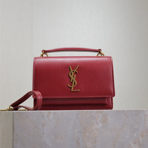 Saint Laurent SUNSET SMALL BAG 19 IN RED CALFSKIN COPPER HARDWARE