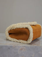 Saint Laurent ENVELOPE CHAIN BAG 21 IN BRONZE BROWN SUEDE AND WHITE SHEARLING TRIM GOLD HARDWARE