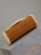 Saint Laurent ENVELOPE CHAIN BAG 21 IN BRONZE BROWN SUEDE AND WHITE SHEARLING TRIM GOLD HARDWARE