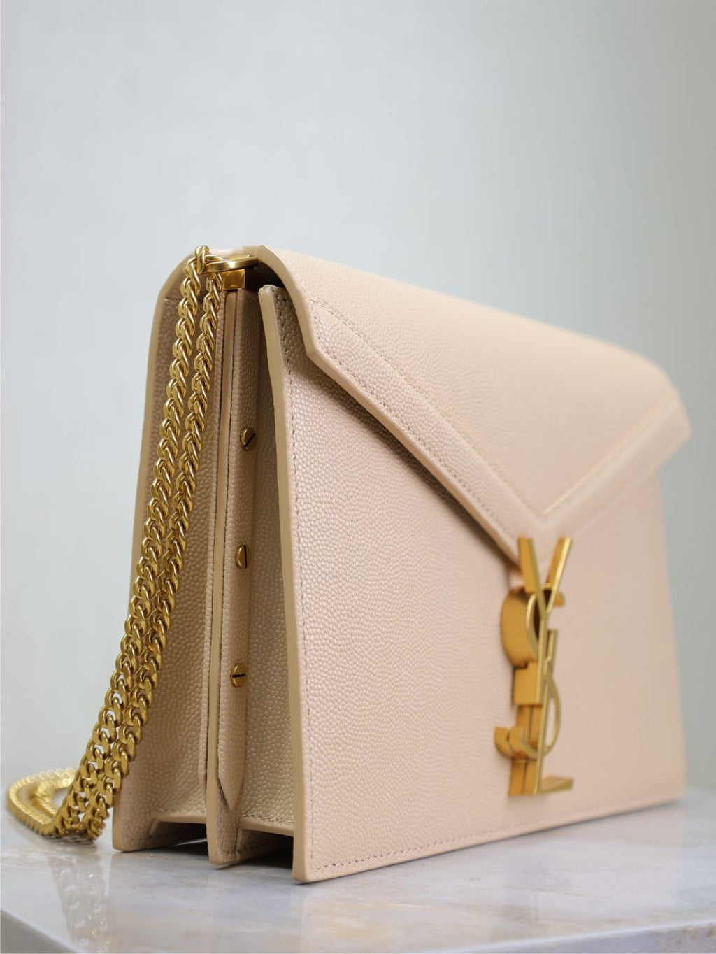 Saint Laurent CASSANDRA CHAIN BAG 22 IN APRICOT CAVIAR PATTERN CALFSKIN GOLD HARDWARE