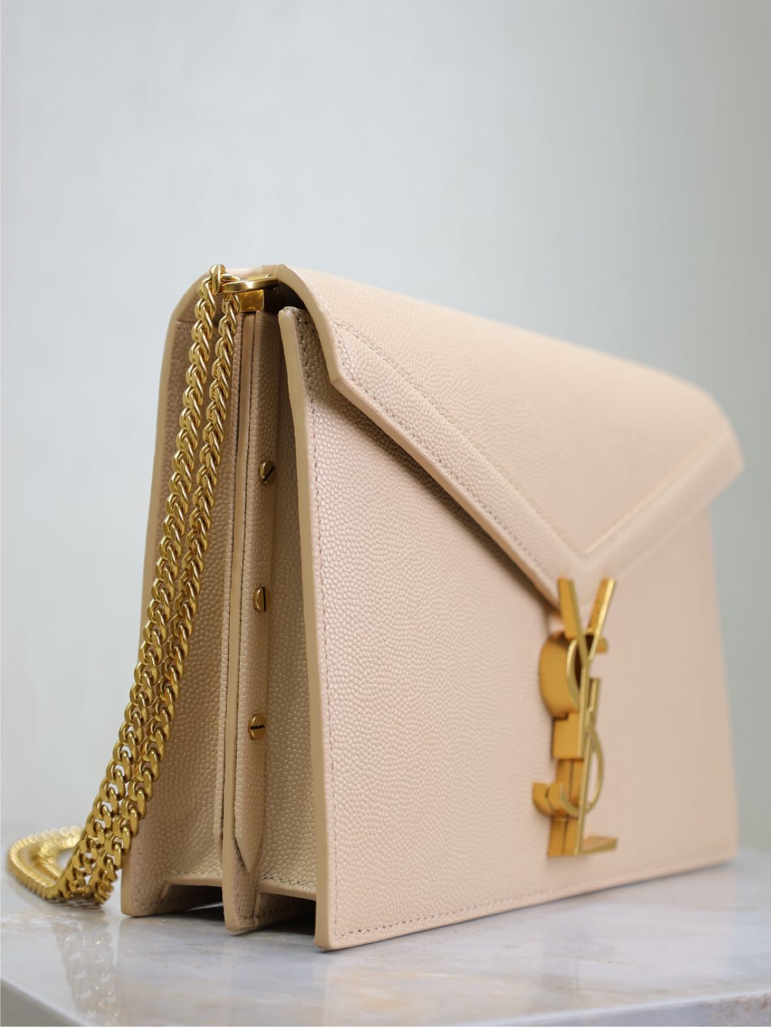 Saint Laurent CASSANDRA CHAIN BAG 22 IN APRICOT CAVIAR PATTERN CALFSKIN GOLD HARDWARE