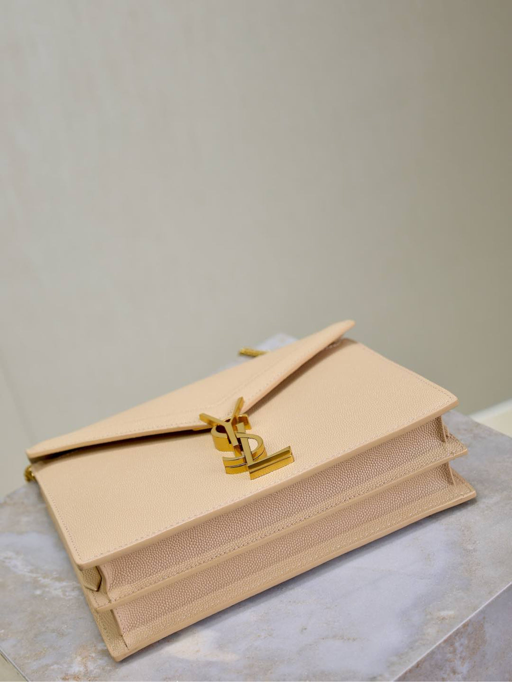 Saint Laurent CASSANDRA CHAIN BAG 22 IN APRICOT CAVIAR PATTERN CALFSKIN GOLD HARDWARE