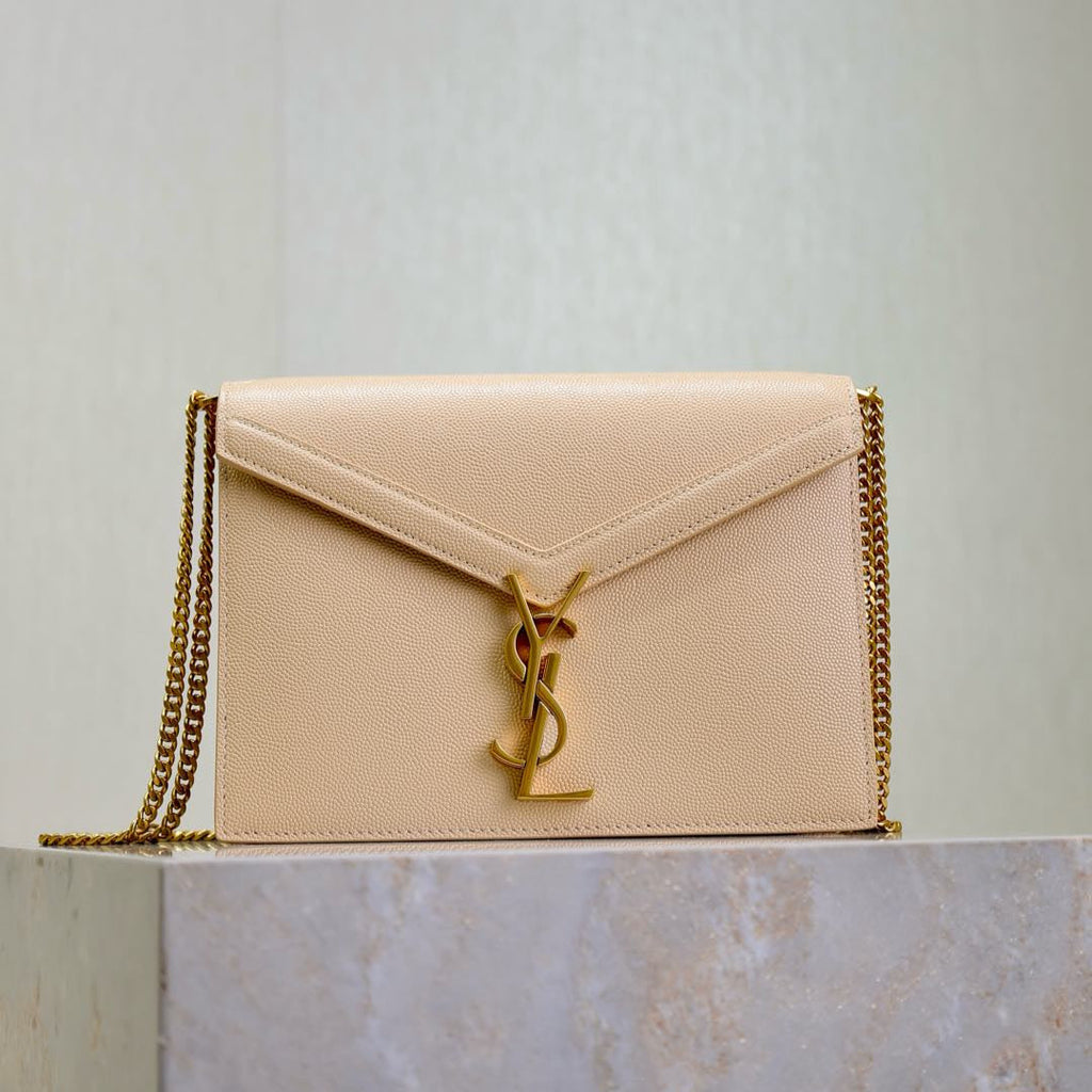 Saint Laurent CASSANDRA CHAIN BAG 22 IN APRICOT CAVIAR PATTERN CALFSKIN GOLD HARDWARE