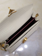 Saint Laurent CASSANDRA CHAIN BAG 22 IN WHITE CROCODILE PATTERN CALFSKIN GOLD HARDWARE