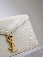 Saint Laurent CASSANDRA CHAIN BAG 22 IN WHITE CROCODILE PATTERN CALFSKIN GOLD HARDWARE