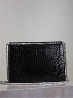 Saint Laurent CASSANDRA CHAIN BAG 22 IN BLACK CROCODILE PATTERN CALFSKIN SILVER HARDWARE