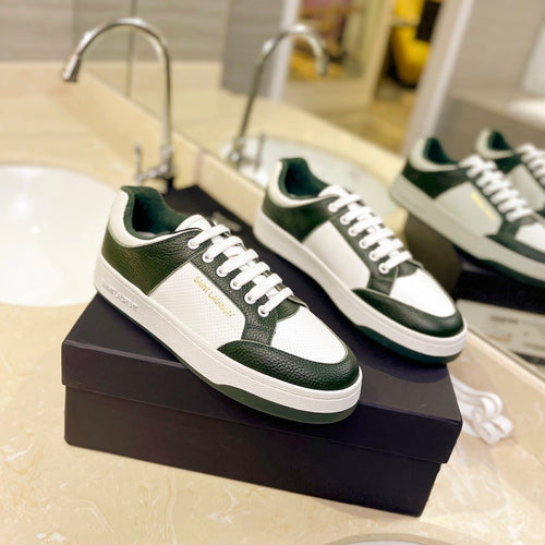 Saint Laurent SL SL/61 SNEAKERS DARK GREEN AND WHITE CALFSKIN