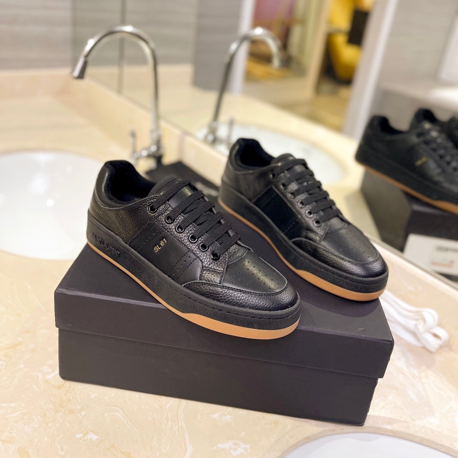 Saint Laurent SL SL/61 SNEAKERS BLACK PERFORATED CALFSKIN