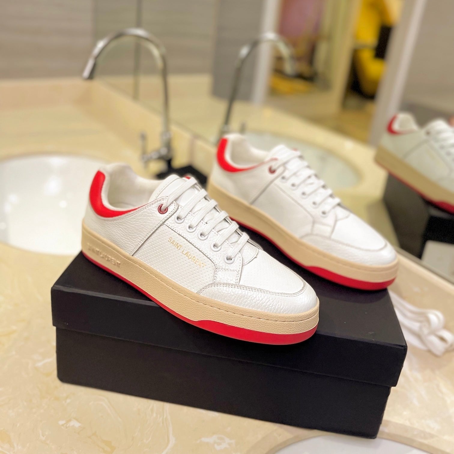 Saint Laurent SL SL/61 SNEAKERS WHITE AND RED CALFSKIN